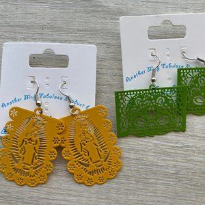 NEW - Xochico Papel Picado style  Earrings, 2 pairs